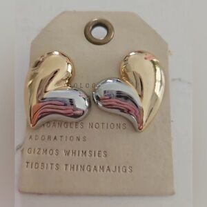 ANTHROPOLOGIE MIXED METAL GOKD SULVER PUFF WATERDROP HEART STUD EARRINGS